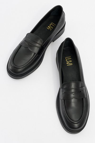 LuviShoes PLINE Damen-Loafer-Schuhe aus schwarzem Leder und echtem Leder