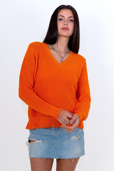 CHUBA Women's Thessaloniki Knit Cotton V-Neck Knitwear Sweater Orange 24W144