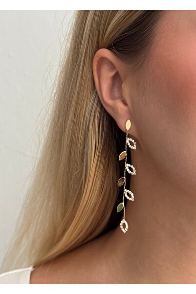 KİLİGİSTANBUL ALTIN KAPLAMA YAPRAKLI KÜPE 7,50 CM