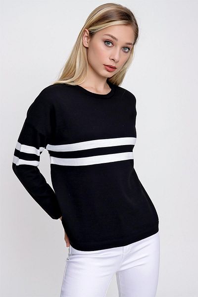 CHUBA Pulover oversize tricot cu dungi de damă Negru-ecru 22wk257