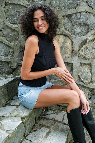 CHUBA Pulover de damă cu guler rotit cu nervuri fără mâneci Melange tricot negru 23w315