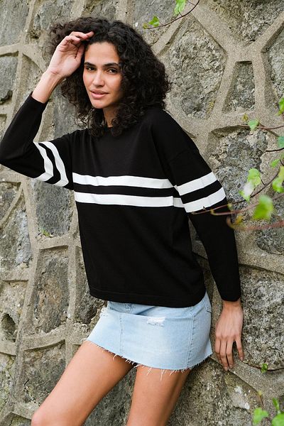 CHUBA Pulover oversize tricot cu dungi de damă Negru-ecru 22wk257