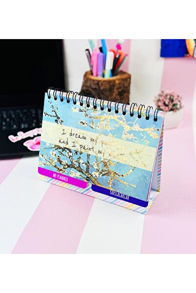 Gift Moda Van Gogh Badem Çiçeği Tasarımlı Yeni Nesil Masa Üstü Planner 2 Sayfa Sticker
