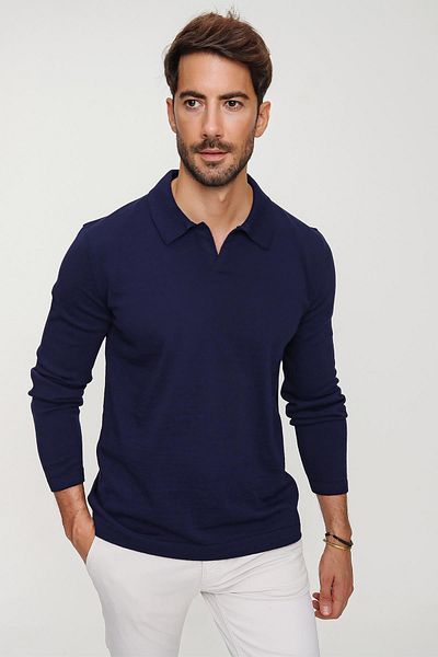 CHUBA Ανδρικό μπλέ Navy Reddington Polo γιακά μακρυμάνικο λεπτό πλεκτό πουλόβερ 22w403