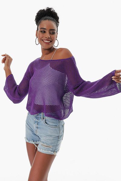 CHUBA Tricot Bolero din bumbac tricotat cu plasă pentru femei, violet 23s1006
