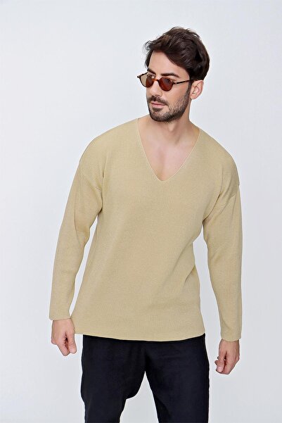 CHUBA Ανδρικό πλεκτό πουλόβερ με λαιμόκοψη V, βαμβακερό, καφέ 22sm212