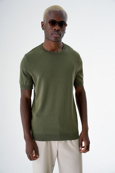 CHUBA Men's Crewneck Standard Fit Cotton Short Sleeve Knitwear Sweatshirt Khaki 24s261