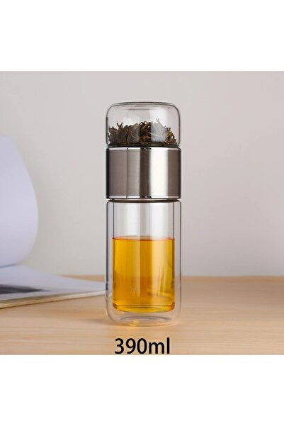 Choice زجاجة ماء شاي 420 مل فضية 420 مل من زجاج البورسليكات العالي وكوب ماء ش...