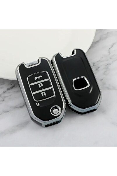 Alazpay حافظة مفاتيح لهوندا سيفيك HRV CRV أكورد CR-V أكورد من البولي يوريثان الحراري (أسود فضي)