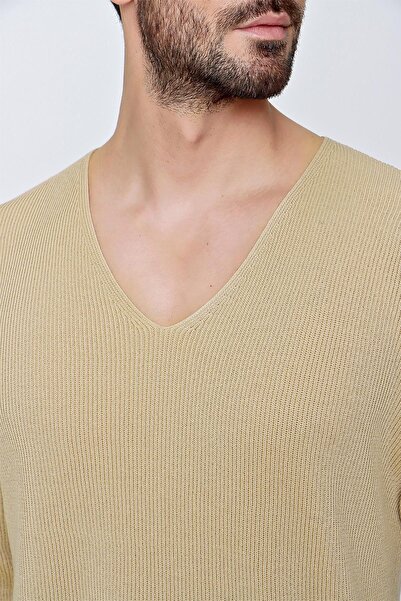 CHUBA Ανδρικό πλεκτό πουλόβερ με λαιμόκοψη V, βαμβακερό, καφέ 22sm212