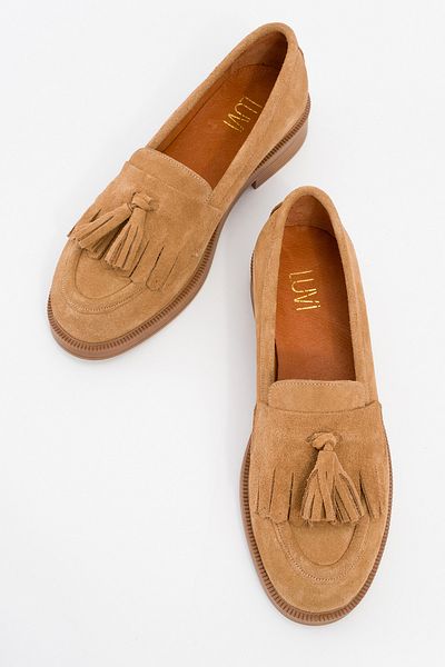 LuviShoes MILINA Soil Wildleder-Loafer-Schuhe aus echtem Leder mit Quasten