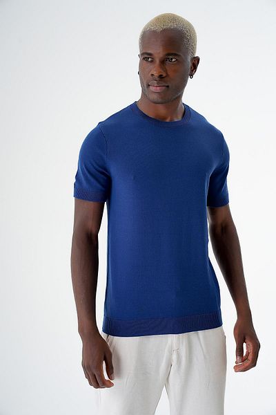 CHUBA Ανδρικό πλεκτό πουλόβερ Navy 24s261 με κοντό μανίκι βαμβακερή λαιμόκοψη