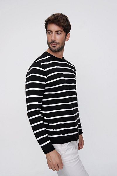 CHUBA Ανδρικό μαύρο ποδήλατο λαιμόκοψη Can1r ριγέ casual πλεκτό πουλόβερ 22wm101