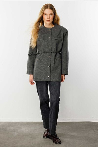 Hooopstore Μπλέιζερ ανθρακί με χρυσά μεταλλικά κουμπιά