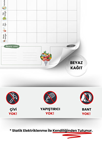 Pi Papers Haftalık Yemek Menüsü Planlayıcı, Buzdolabı Beyaz Yazı Tahtası, Alışveriş Listesi, Sihirli Kağıt