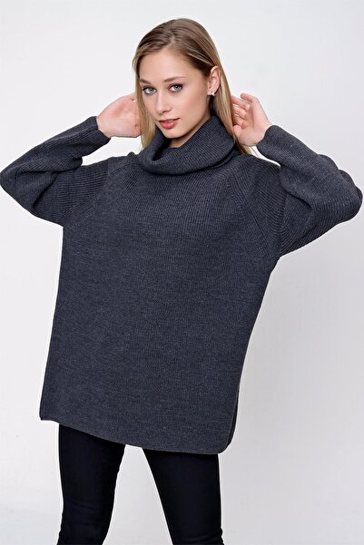 CHUBA Pulover de damă cu guler Degaje lung Thessaloniki Antracit 22wk258