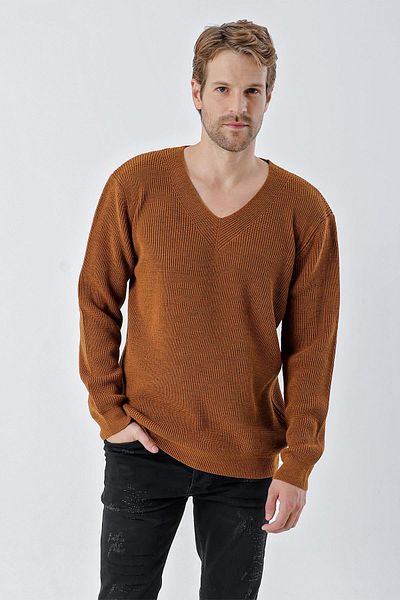 CHUBA Ανδρικό πλεκτό πουλόβερ Genova V-Neck Standard Fit Cinnamon 24w209