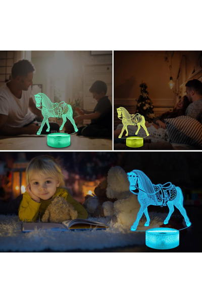IWP NEW Animal Horse 3D Night Lamp Children Bedroom Decor Desk Setup Zodiac Horse Bedside Light for C...