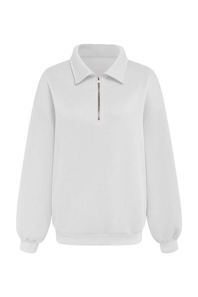 COMBİNE MİCHAİL White Men's Sweatshirt - Half Zipper, Regular Fit