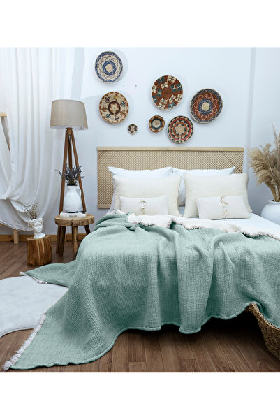 destinyhometex Baby Blue 6 Layer Muslin Double Size 240X260 Quilt/2 Pieces 50X70Cm Pillowcases 6 Layer Multi Muslin