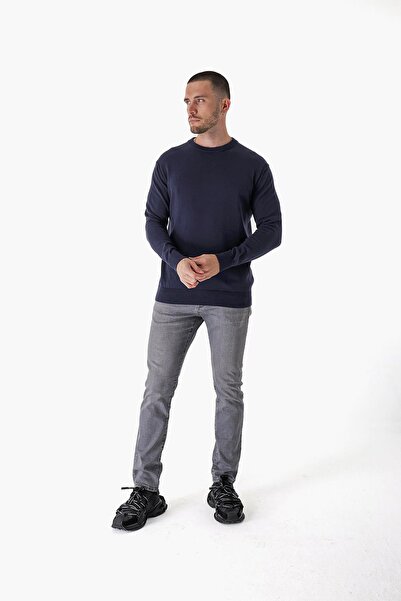 CHUBA Ανδρικό πουλόβερ με λαιμόκοψη από βαμβάκι και μαλλί σε συνδυασμό τυπικής εφαρμογής Navy Blue 23w241