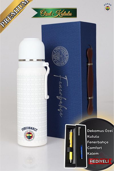 Fenerbahçe 650 ml Steel Thermos with Cup - Decomus Licensed, "Comfort Pen Gift with Special Box"