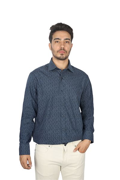 PAUL&SHARK Men's Patterned Long Sleeve Shirt Collared Casual Navy Blue Shirt 14313114 Cf-G09