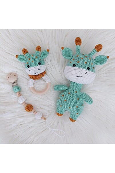 Zey's Amigurumi Amigurumi Tatlı Zürafa Örgü Oyuncak Mint Yenidoğan Uyku Arkad...