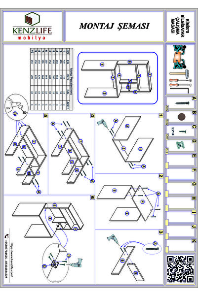 Kenzlife Bilgisayar Çalışma Masası Kimi070 Byz Ofis Sekreter Laptop