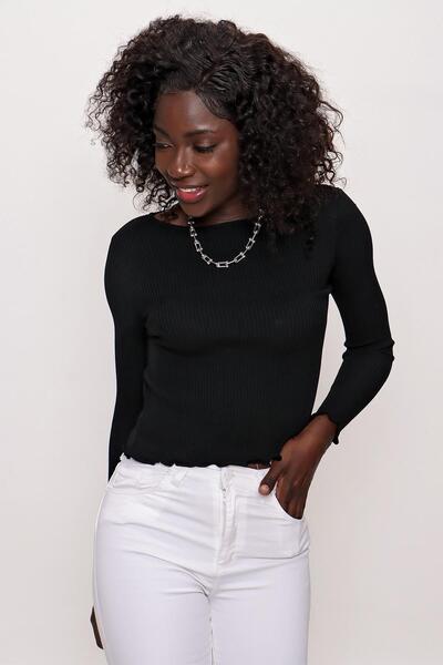 CHUBA Pulover de tricot subțire cu volan și gât negru pentru femei 22sw305