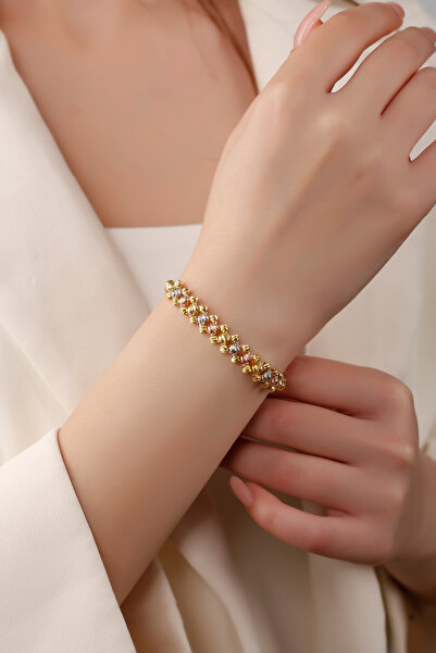 SARIASLAN 925 Ayar Gümüş Dorika Toplu 3 Renkli Kadın Bileklik