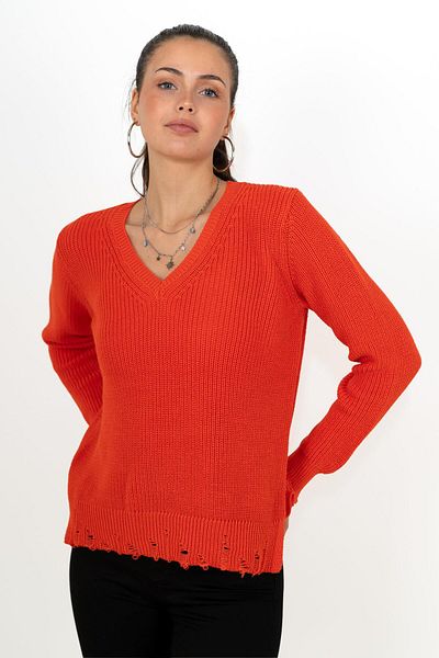 CHUBA Women's Thessaloniki Knit Cotton V Neck Knitwear Sweater Pomegranate Flower 24W144