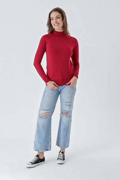 CHUBA Women's Full Turtleneck Basic Knitwear Sweater Red 24w102