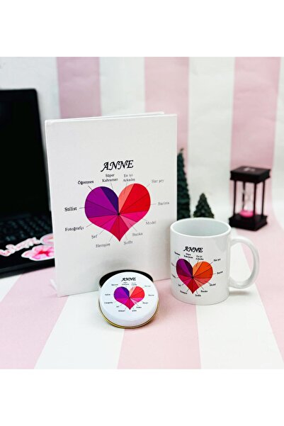 Gift Moda Süper Anne Tasarımlı Kupa Sert Kapaklı Defter Ve Kokulu Teneke Mum Hediye Seti