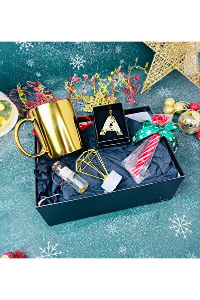 Gift Moda Gold Kupa Dilek Şişesi Mini Elmas Lamba Baston Şeker Ve Epoksi Anahtarlık Yılbaşı Seti
