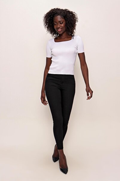 CHUBA Women's Square Collar Short Sleeve Thin Knitwear Sweater Ecru 22sw314