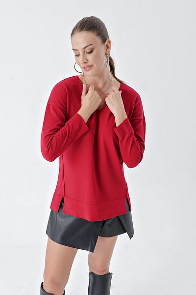 CHUBA Red V-Neck Knitwear Sweater - Comfortable Fit and Peer Stitching Detail 24W117