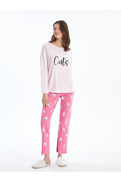 LC Waikiki Lw - H12 Crew Neck Printed Women's Pajamas Set