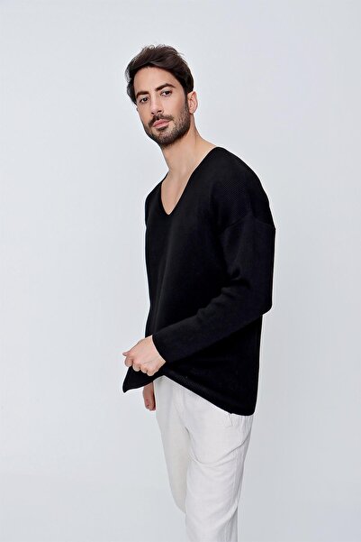 CHUBA Ανδρικό πουλόβερ με λαιμόκοψη V, βαμβακερό, μαύρο 22sm212