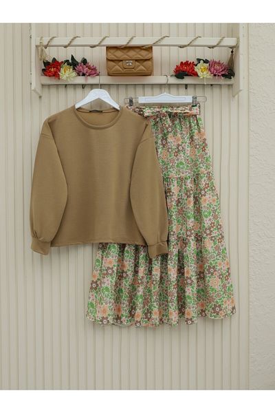 Modamorfo Floral Patterned Belted Double Suit