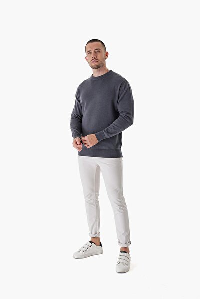 CHUBA Men's Crew Neck Cotton And Wool Blended Standard Fit Sweater Anthracite 23w241