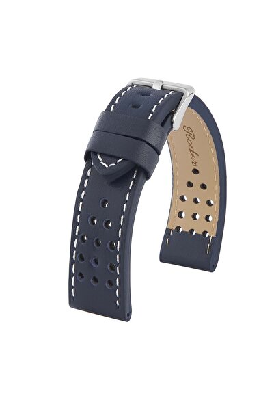 RODER حزام جلد R4141w - أزرق داكن - أبيض - 22 ملم