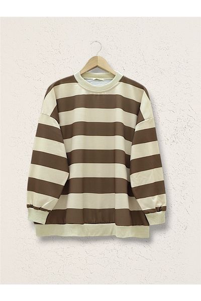 Modamorfo Übergroßes Sweatshirt mit Rundhalsausschnitt und dicken Streifen