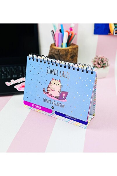 Gift Moda Şimdi Çalış Sonra Ağlarım Tasarımlı Yeni Nesil Masa Üstü Planner 2 Sayfa Sticker