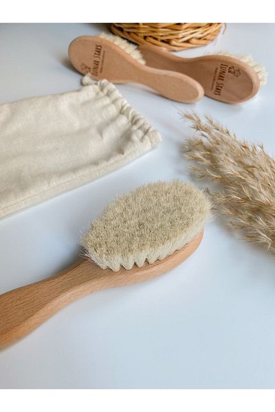 Lunar Stars 100% Natural Goat Hair Baby Hair Brush Soft Baby Comb
