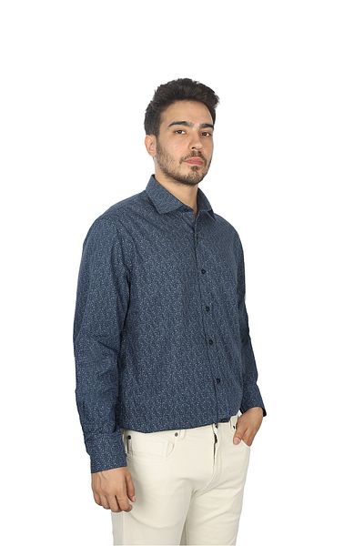 PAUL&SHARK Men's Patterned Long Sleeve Shirt Collared Casual Navy Blue Shirt 14313114 Cf-G09