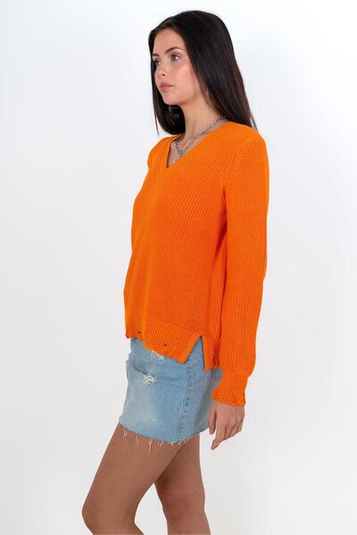 CHUBA Women's Thessaloniki Knit Cotton V-Neck Knitwear Sweater Orange 24W144