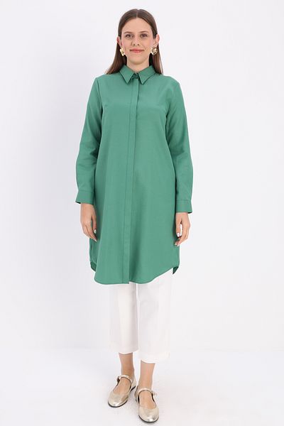 ALLDAY Green Hidden Placket Cotton Shirt Tunic