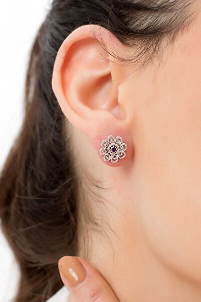 ADA LİFE GÜMÜŞ 925 Ayar Gümüş Yakut Taşlı Kadın Çiçek Modeli Telkari Küpe