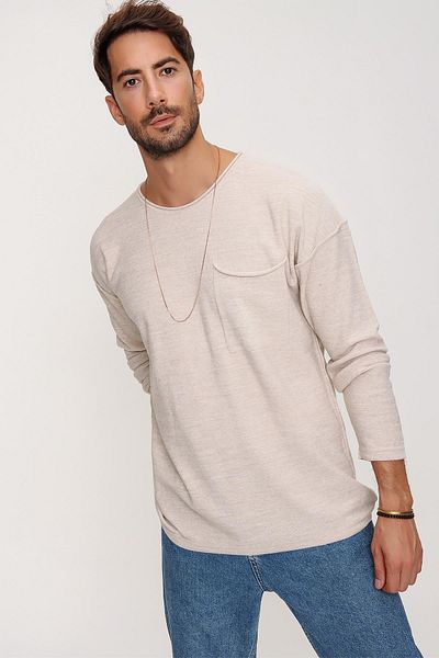 CHUBA Men's Beige Hero Bike Collar Filthy Stitching Pocket Long Sleeve Thin Knitwear Sweater 22w202